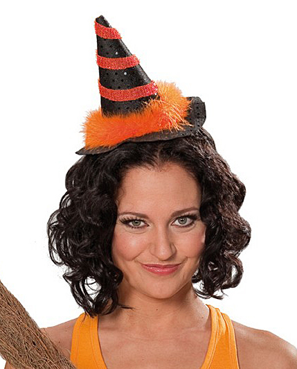 Klobouky a čepice - Čarodějnický mini s vlasovou sponou oranžový