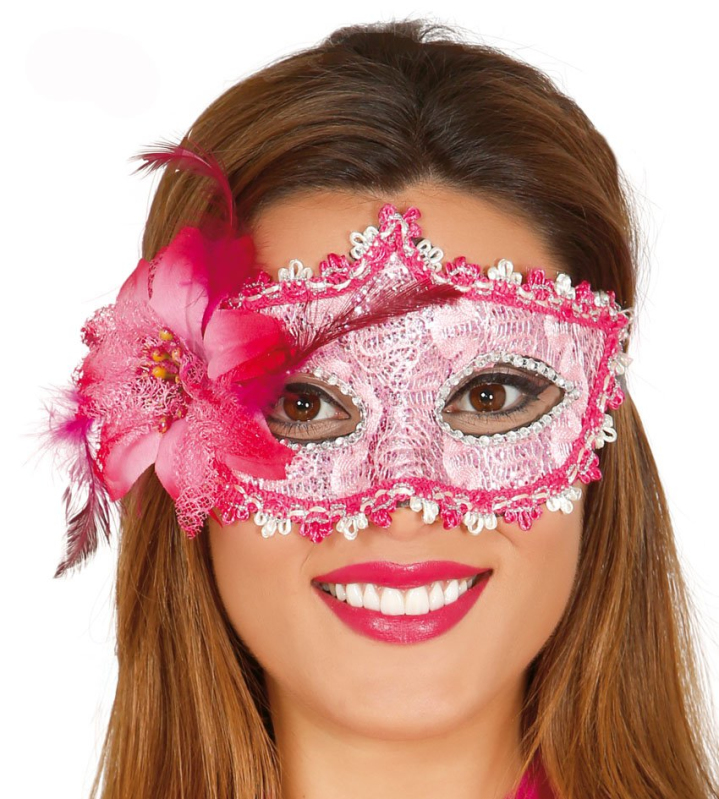 Karnevalové masky, latexové masky - Fiestas Guirca Dekorační maska s květinou růžová
