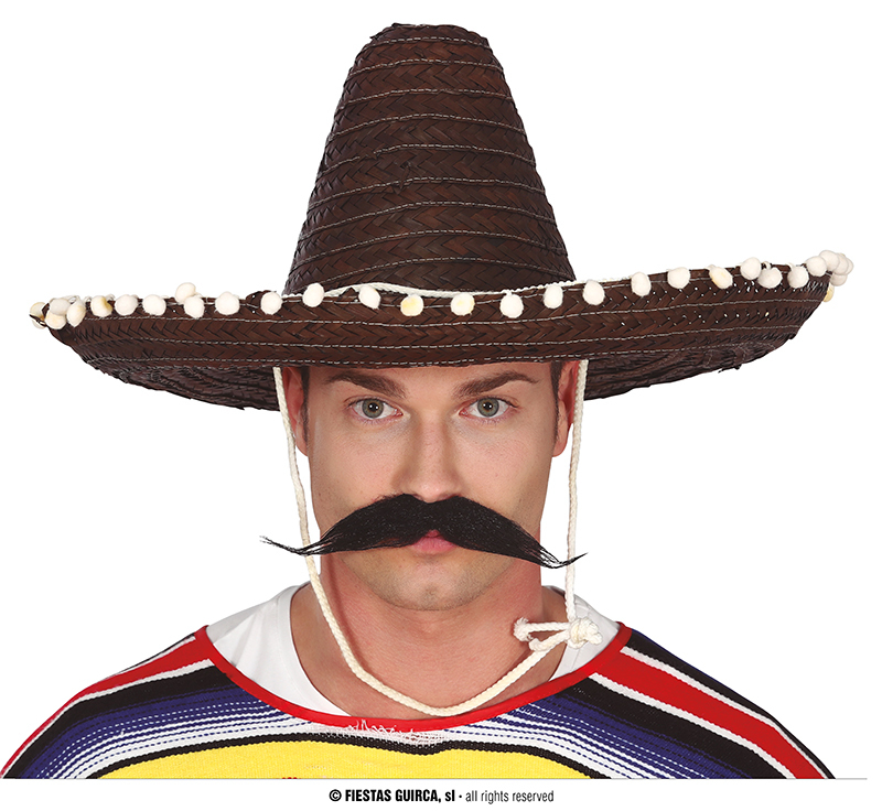 Klobouky a čepice - Fiestas Guirca Mexický klobouk 50 cm s pompony černý
