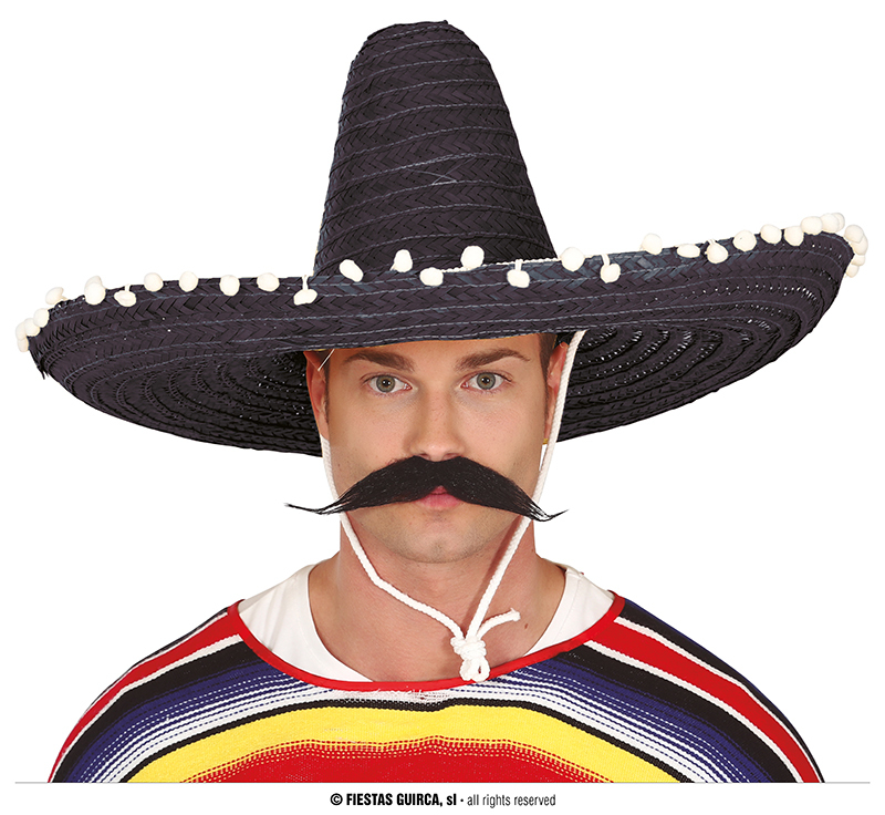 Klobouky a čepice - Fiestas Guirca Mexický klobouk 60 cm s pompony černý
