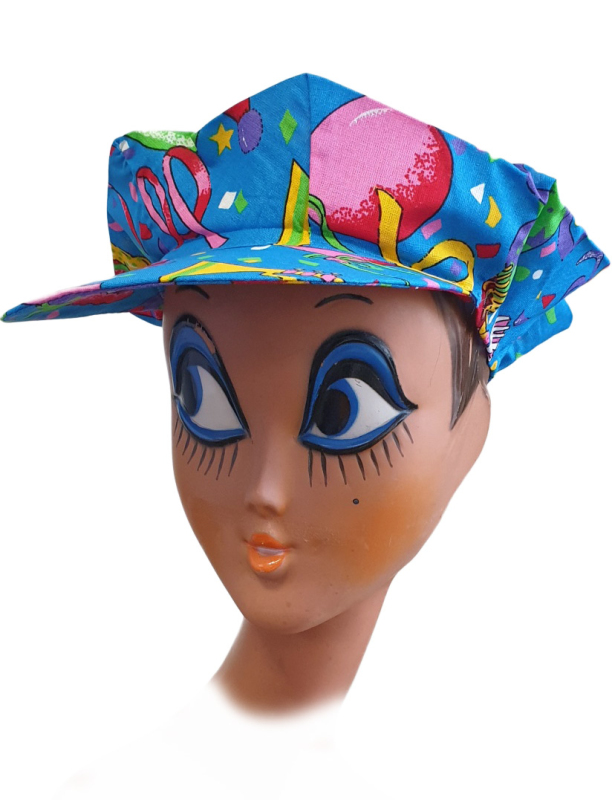 Klobouky a čepice - Bavlněná čepice modrá s karnevalovým motivem