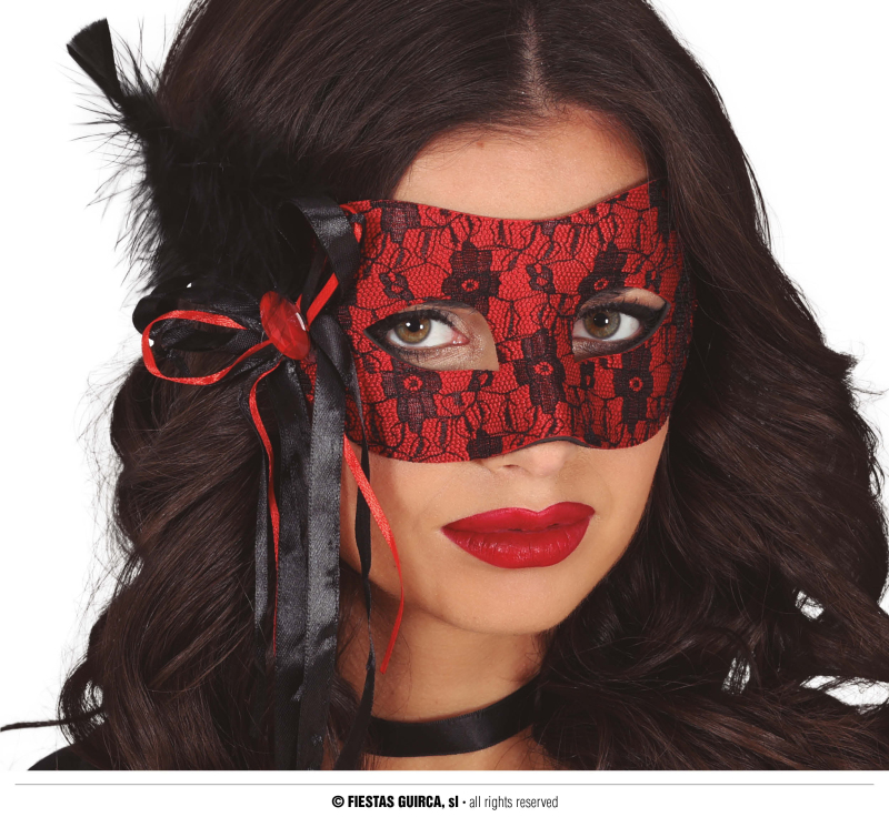 Obličejové masky - roušky - Fiestas Guirca Červená dámaská maska s peřím
