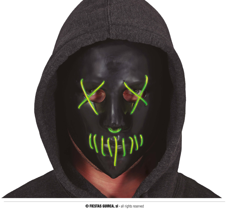 Karnevalové masky, latexové masky - Fiestas Guirca Černá maska svítící LED