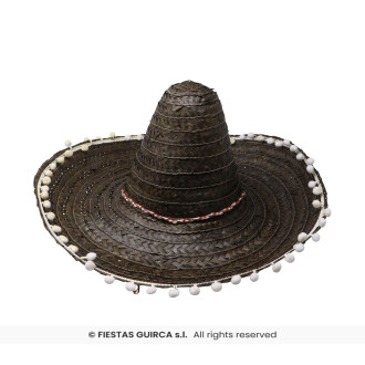 Fiestas Guirca Mexický klobouk 50 cm s pompony černý