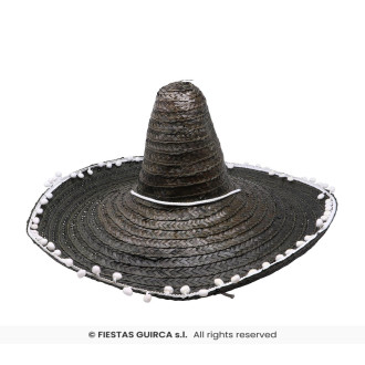 Fiestas Guirca Mexický klobouk 60 cm s pompony černý