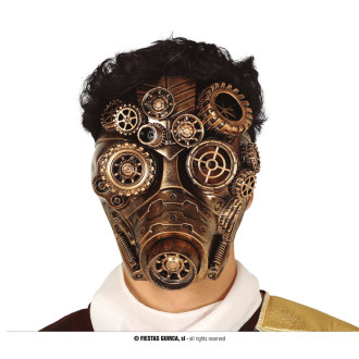 Fiestas Guirca Maska - zlatá s kolečky STEAMPUNK