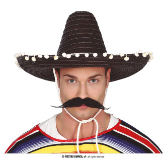 Fiestas Guirca Mexický slaměný klobouk černý 45 cm