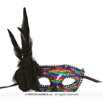 Fiestas Guirca Vícebarevná maska flitrová s peřím