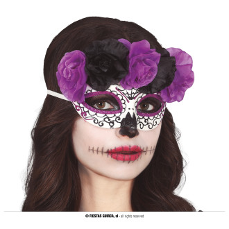 Fiestas Guirca Maska catrina černofialová s květy